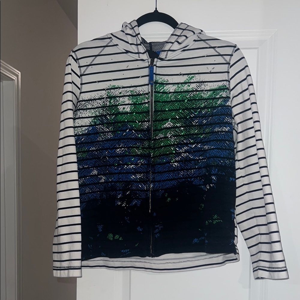 Coastal Striped Zip Hoodie Blue Green Ombre Lightweight Layer PXL